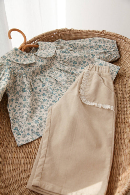 Beige/Cord Frill Pocket Wide Leg Trousers