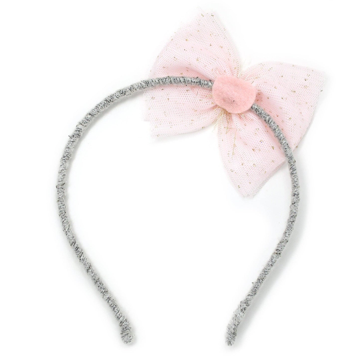 Lt Pink/Gold Glinda Bow Yarn Headband: Heather Gray / One size
