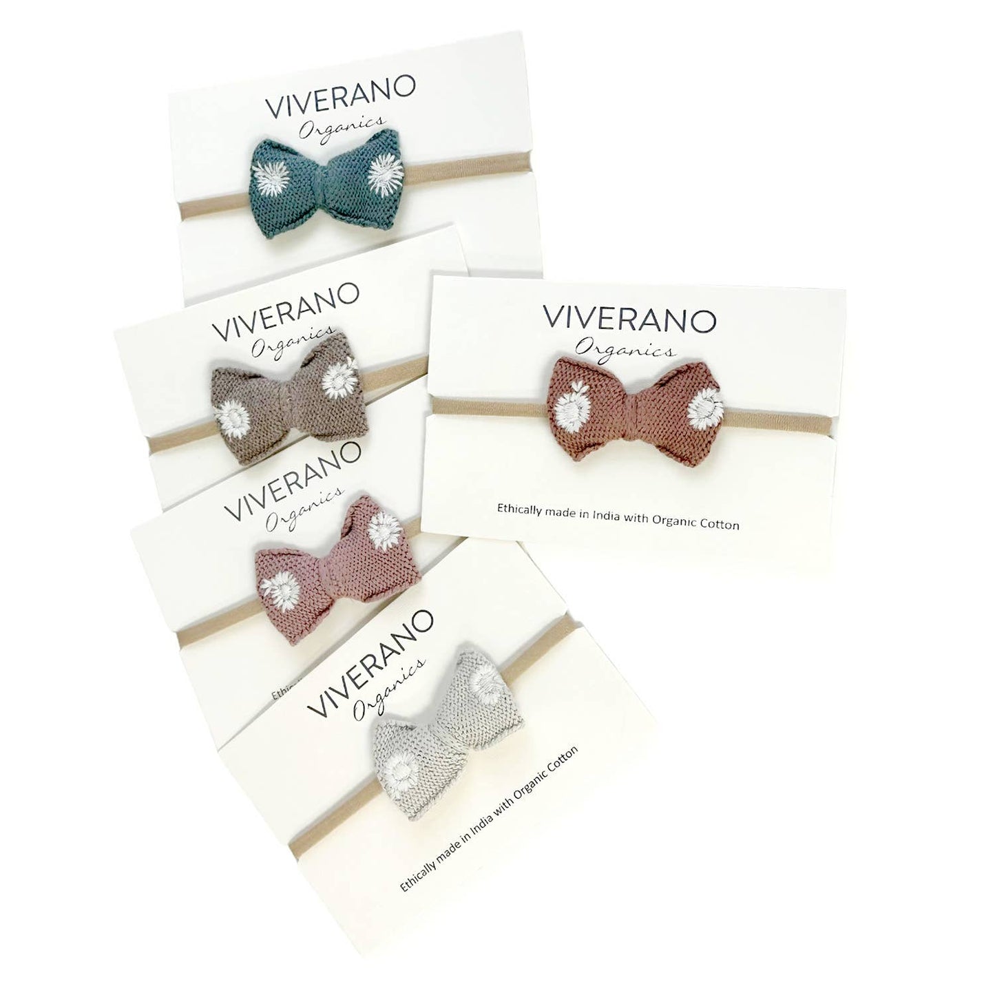 Embroidered Knit Bow Baby Headband (Organic Cotton): Vintage Rose