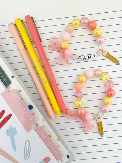 Back to School Pencil Kids Beaded Charm Bracelet