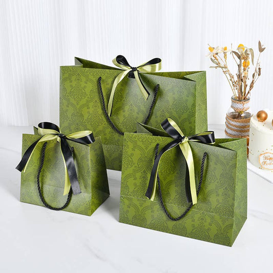 Vintage Pattern Black Green Bow Tie Paper Gift Bag w/ tissue: Large