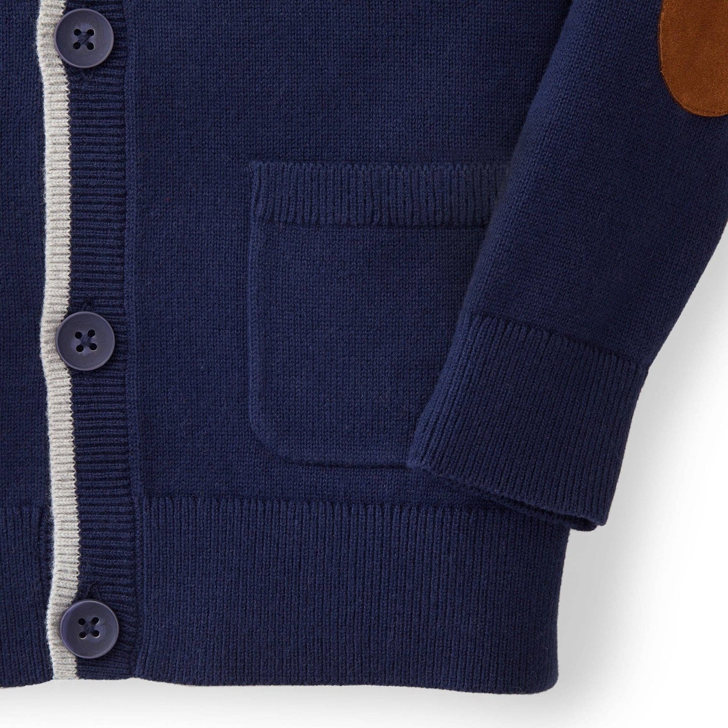 Tipped Organic Cardigan with Elbow Patches - Baby: Navy with Light Gray / 18-24 Months