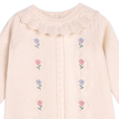 Emma Floral Embroidered Knit Baby Ruffle Dress (Organic): Natural / 12-18M