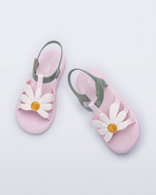 Mini Melissa Hip Bloomy Kids Sandals: Metallic Pink/Green