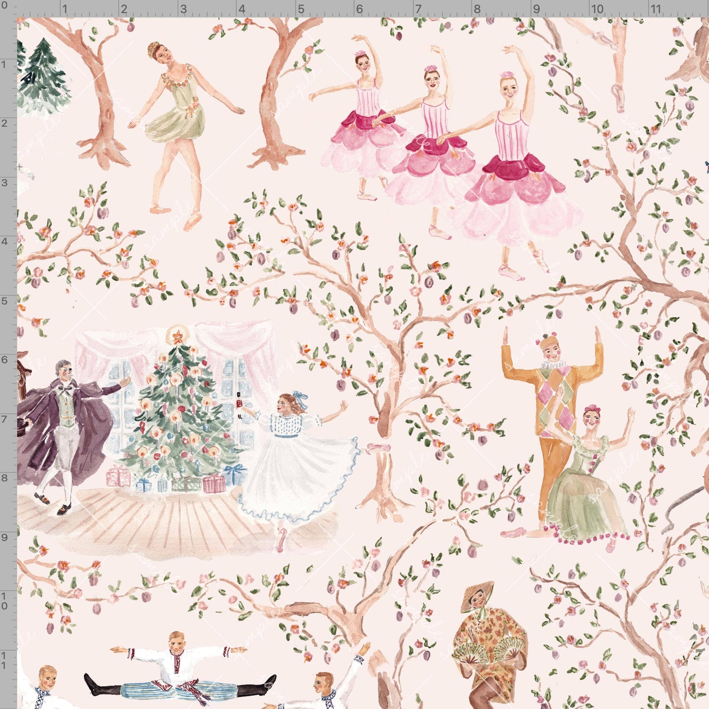 Nutcracker Toile Wrapping Paper Sheets 