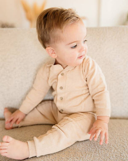 Resort Cable Knit Baby Sweater Cardigan & Pant Set: Oatmeal Heather