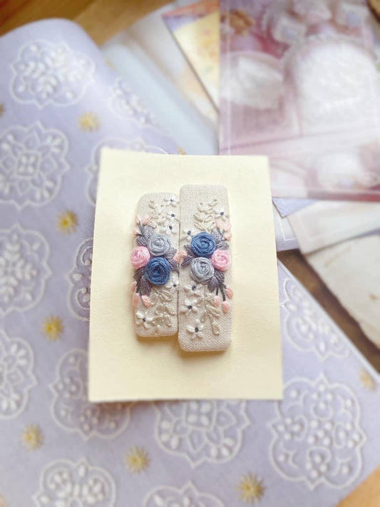 3D Floral Embroidered Hair Barrette, Kylie Collection: 6. Blue rose bouquet