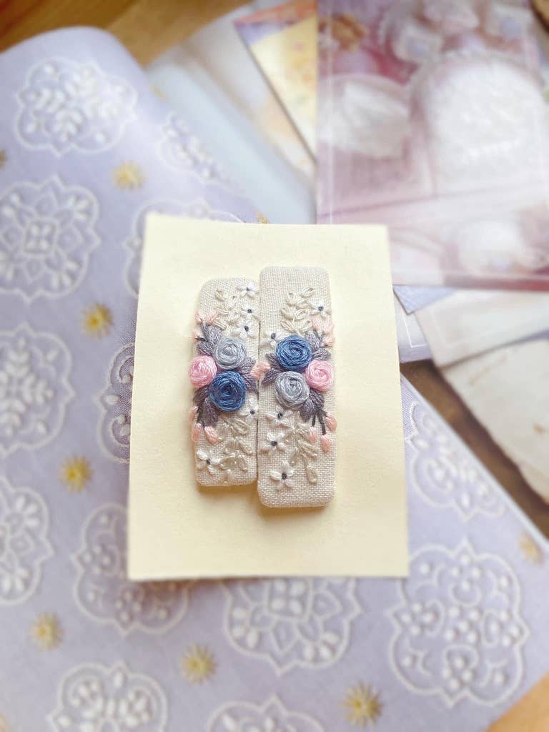 3D Floral Embroidered Hair Barrette, Kylie Collection: 3. Cherry