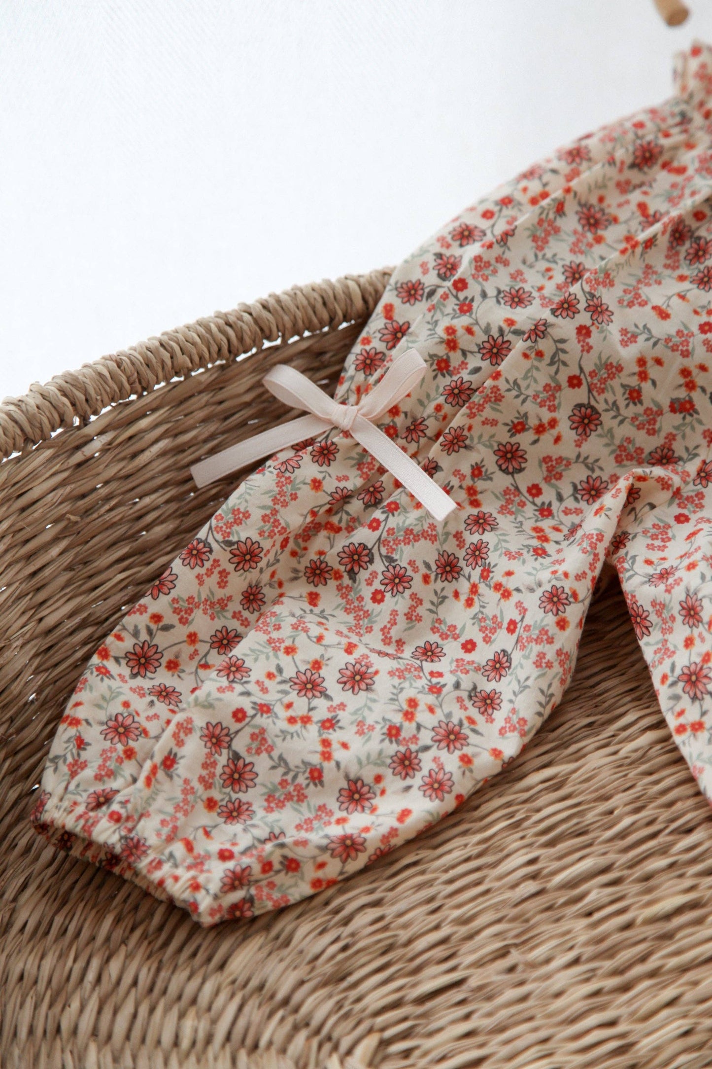 Autumn Floral/Bow Long Sleeve Romper: 12-18m