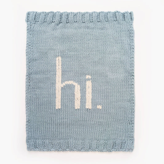 Hi. Hand Knit Baby Blanket Surf Blue: Surf