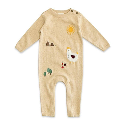 Chicken Farm Jacquard Knit Baby Jumpsuit (Organic Cotton): Oat Heather