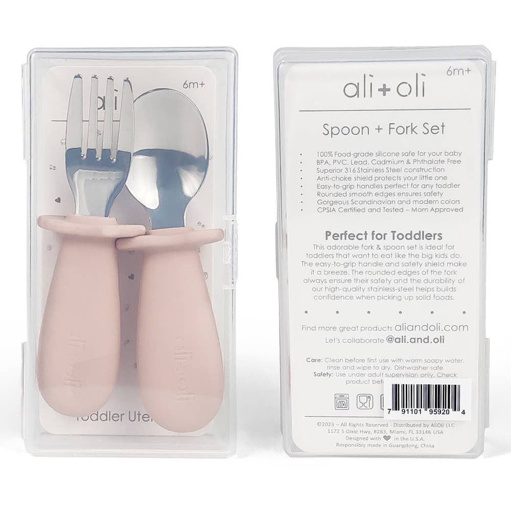 Ali+Oli Spoon & Fork Learning Set for Toddlers (Pink) 6m+