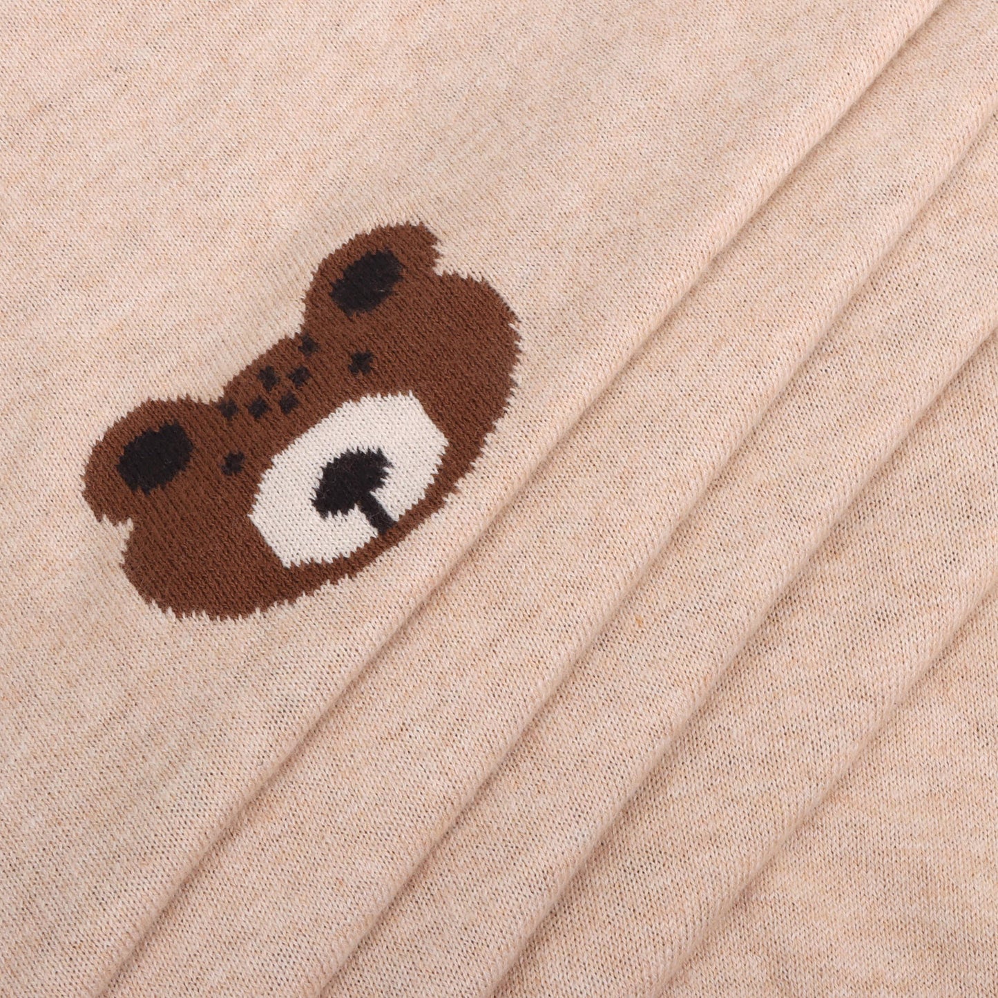 Brown Bear - Organic Cotton Jacquard Knit Baby Blanket: Oatmeal Heather / One Size
