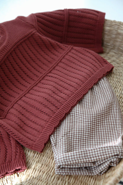 Dusky/Berry Cotton Flare Sleeve Openwork Knit Jumper
