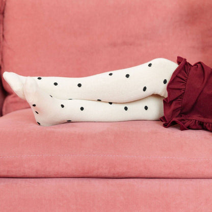 Vanilla Dot Knit Tights: 5-6 YEARS