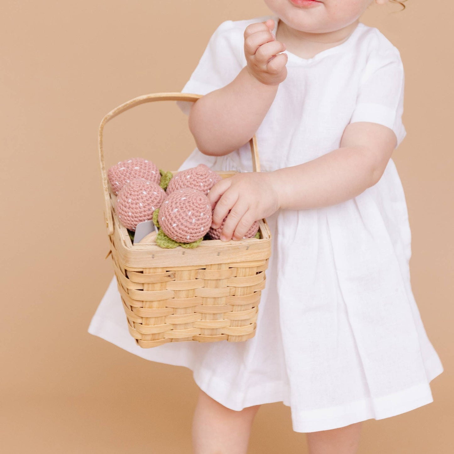 Teether Strawberry Pink Crochet Rattle Baby Toy Spring