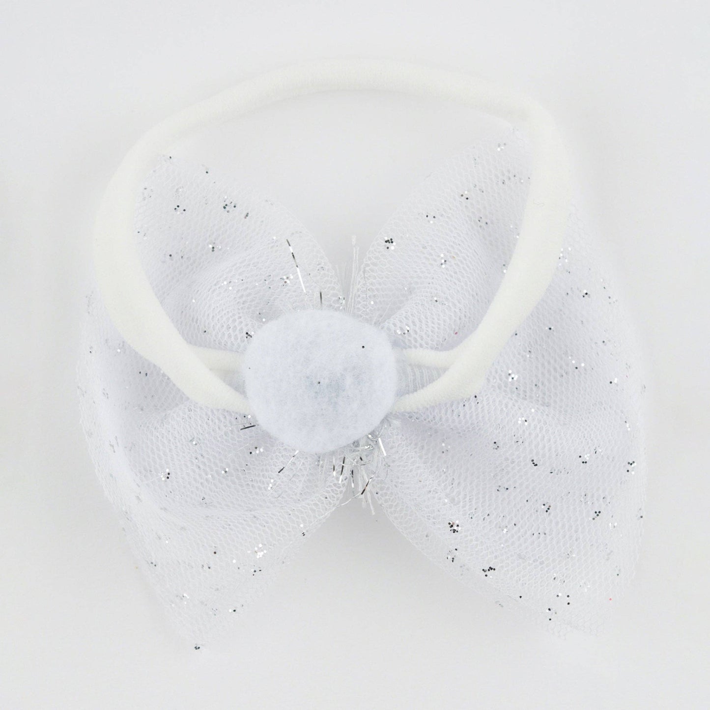 White/Silver Glinda Bow Nylon Headband