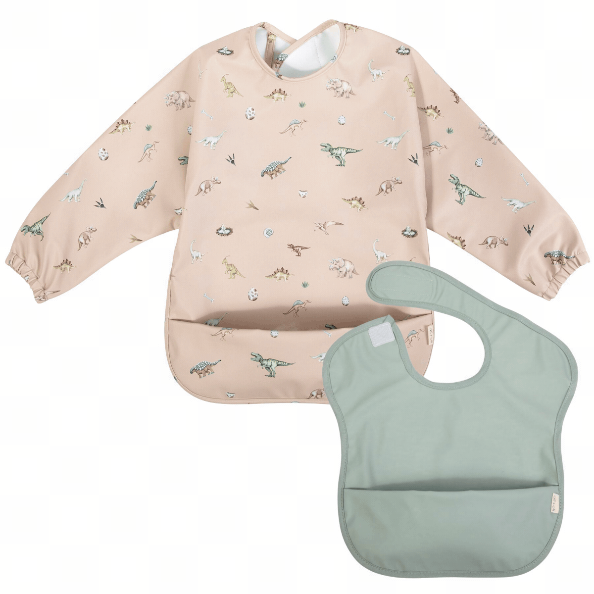 Smock Bib (2-pc) Long & Short Sleeve Set (Dino-Mint)
