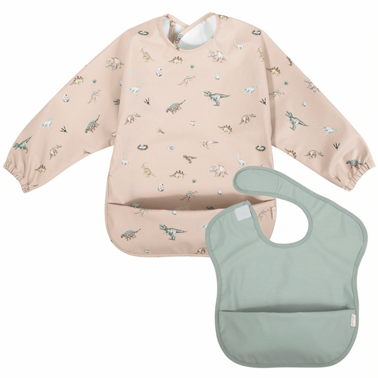 Smock Bib (2-pc) Long & Short Sleeve Set (Dino-Mint)