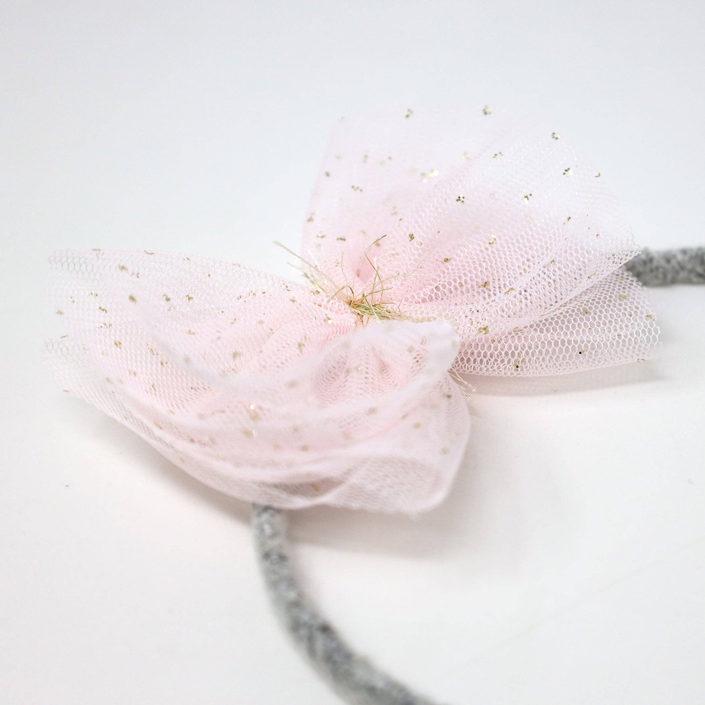 Lt Pink/Gold Glinda Bow Yarn Headband: Heather Gray / One size