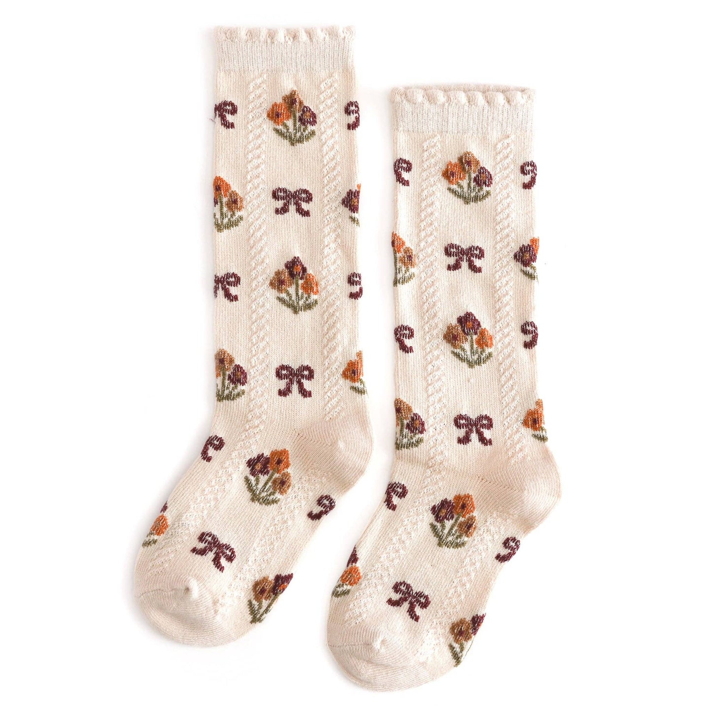 Vanilla Floral Knee High Socks: 0-6 MONTHS
