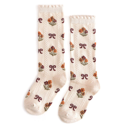 Vanilla Floral Knee High Socks: 0-6 MONTHS