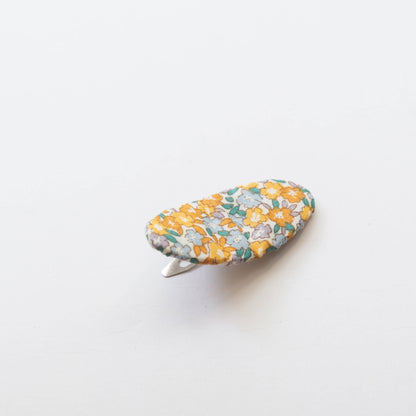 Oval Embroidered Floral Snap Hair Clips | Mustard