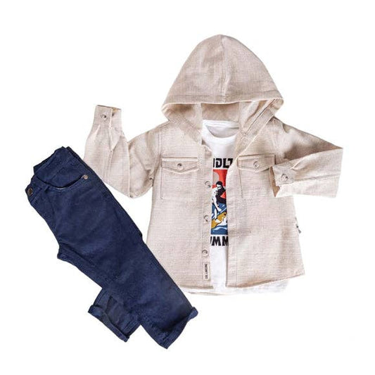 Little Boys' Comfortable and Stylish Hoodie Jacket, Pants: Ecru / 4T