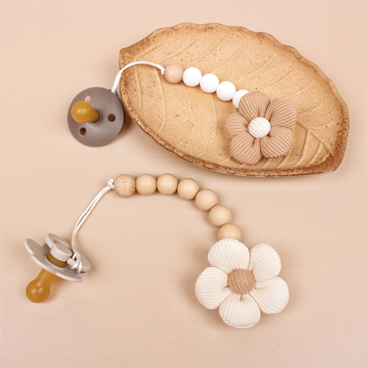 Annie&Charles® silicone pacifier chain FLOWER: Khaki Flowers