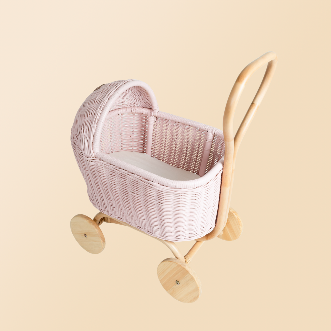 Handcrafted - Colette Doll Stroller (Pink) - Rattan Wicker