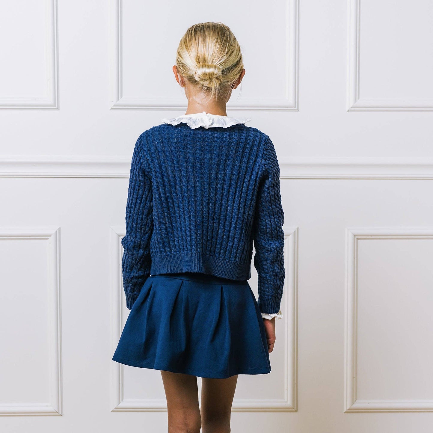 Classic Cable Organic Cardigan: Navy Cable / XX-Small