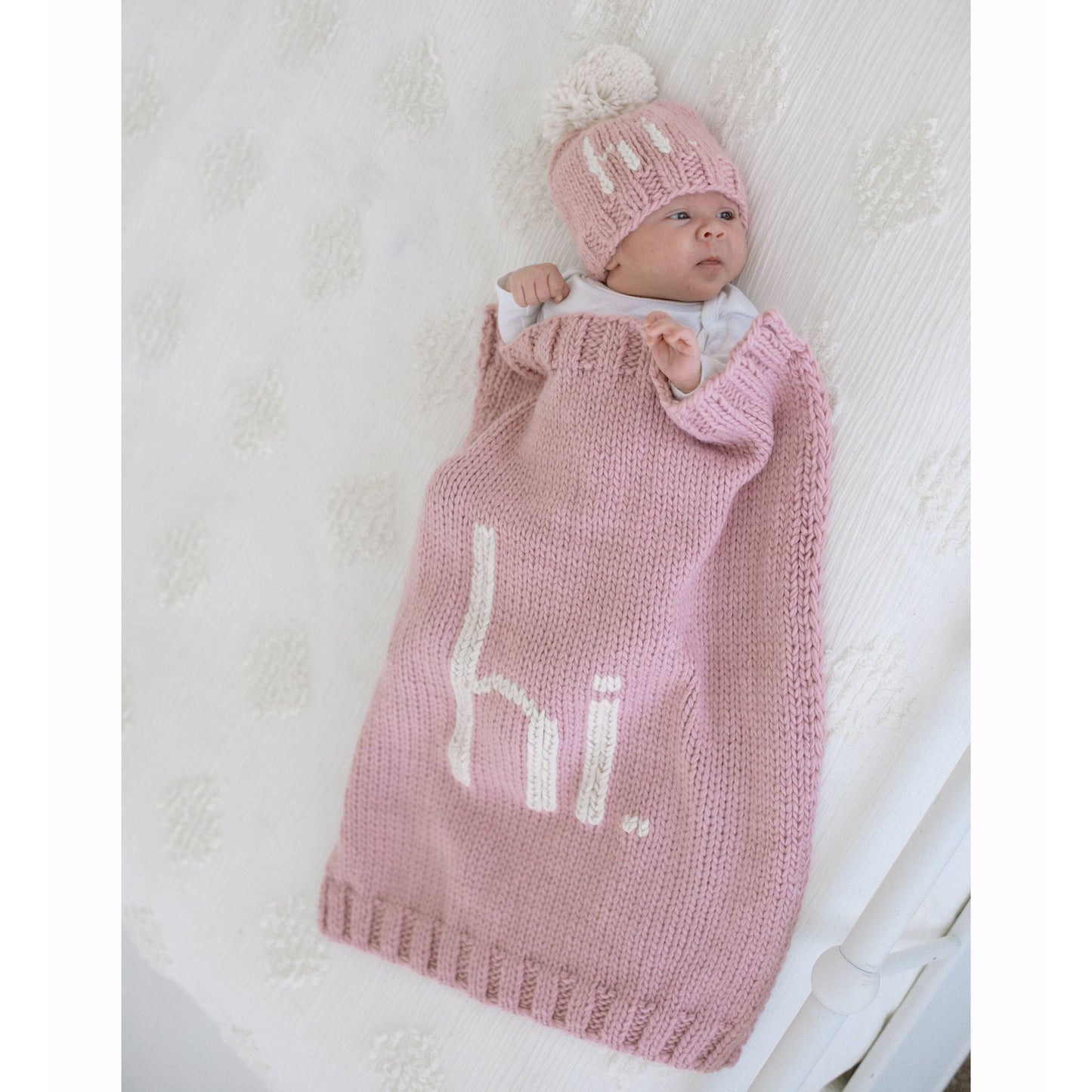Hi. Hand Knit Baby Blanket Rosy Pink: Rosy
