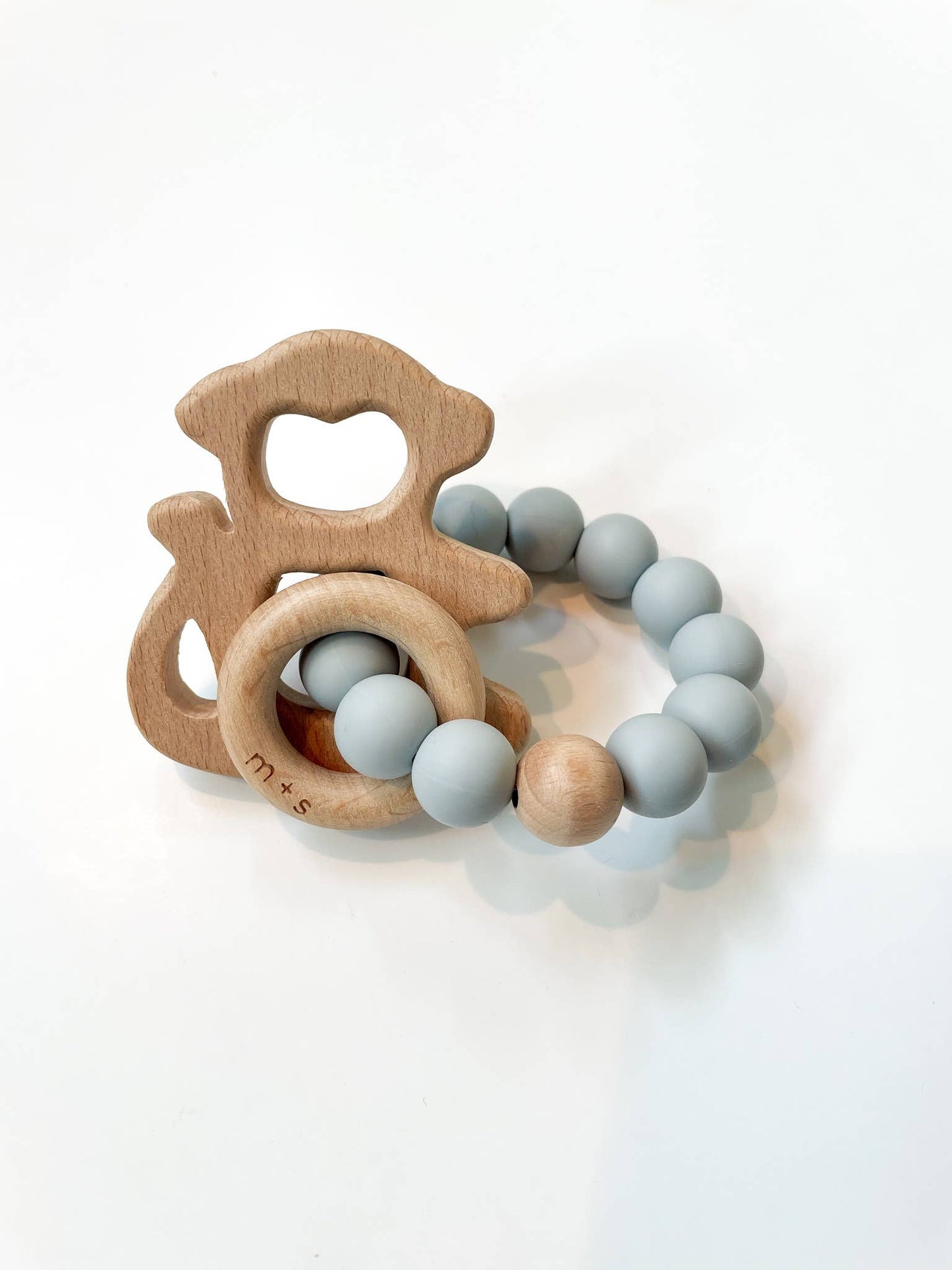 Monkey Teether- Silicone and Beech Wood: Blush