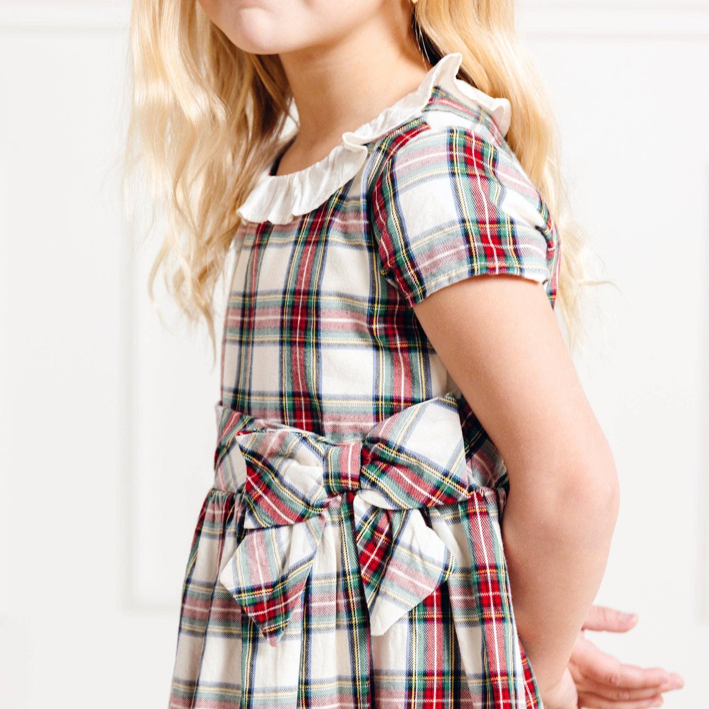 Ruffle Collar Organic Party Dress - Baby: Ivory Holiday Tartan / 18-24 Months