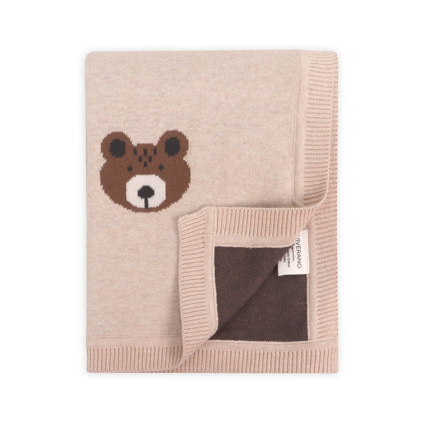 Brown Bear - Organic Cotton Jacquard Knit Baby Blanket: Oatmeal Heather / One Size