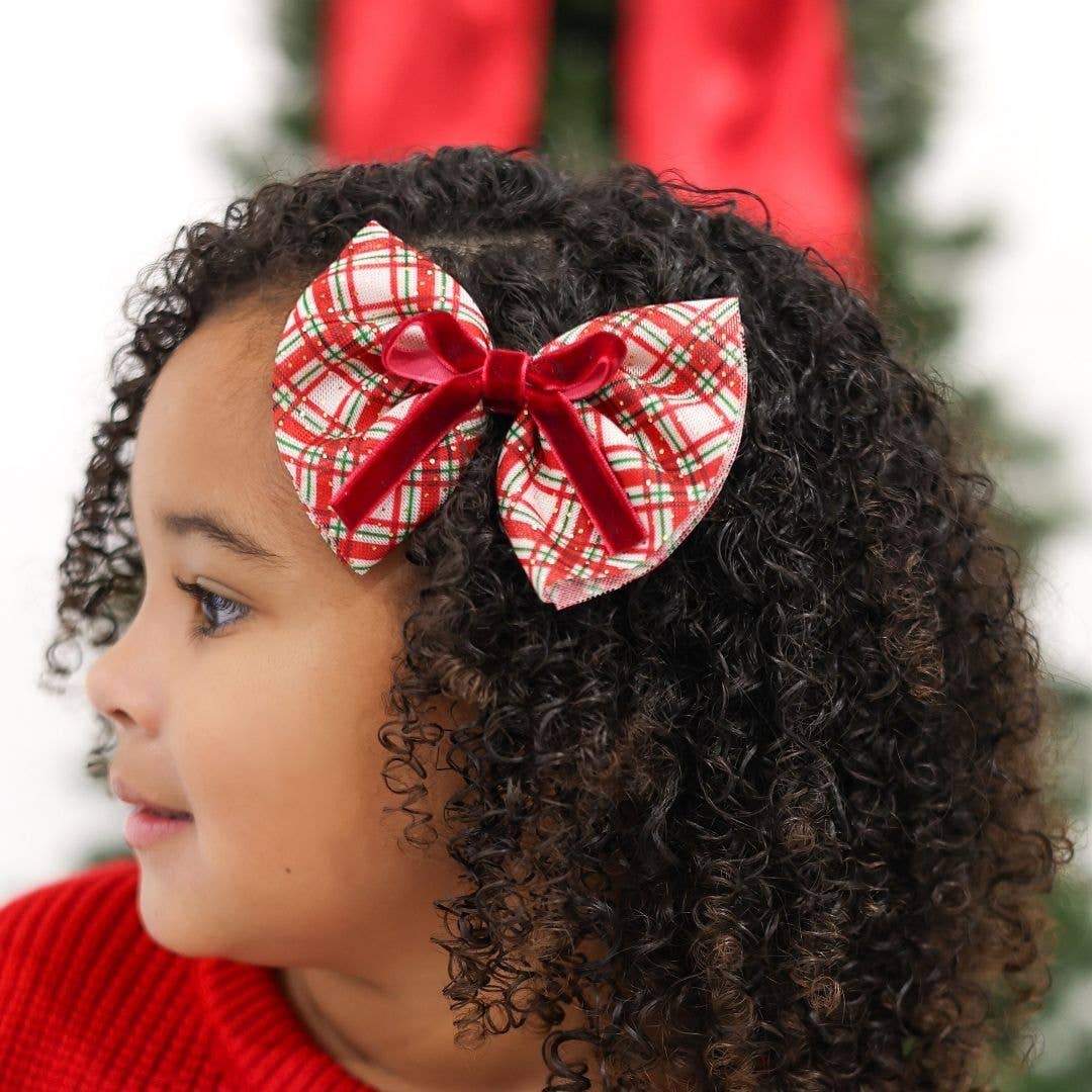 Christmas Plaid Layered Bow Clip - Hair Bows