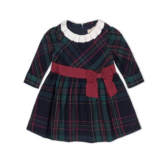 Organic Pleated Collar Party Dress - Baby: Scottish Plaid / 18-24M