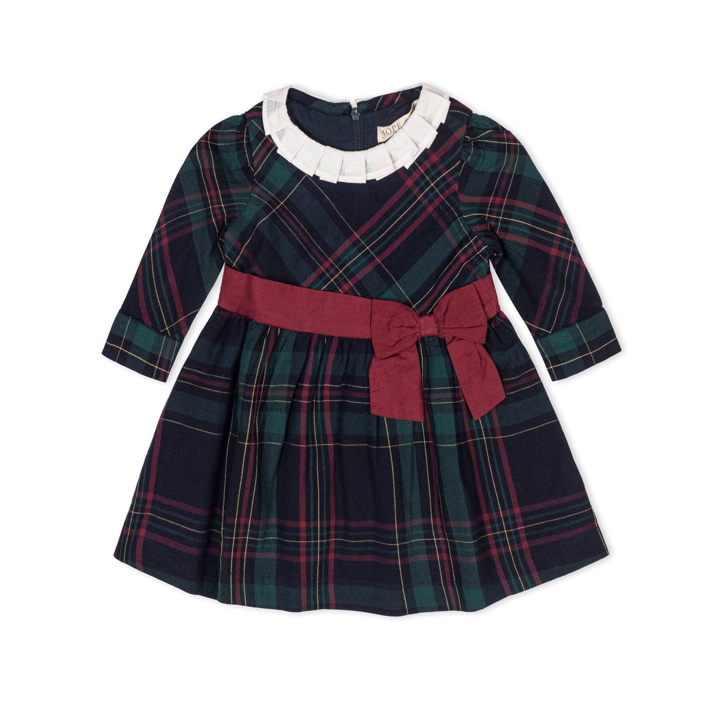 Organic Pleated Collar Party Dress - Baby: Scottish Plaid / 12-18M