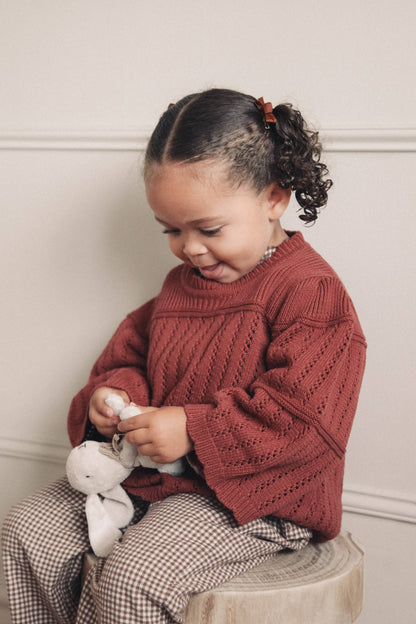Dusky/Berry Cotton Flare Sleeve Openwork Knit Jumper