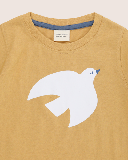 Bird Motif Print T-Shirt: Golden / 2-3 Years