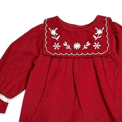 Sailor Collar Embroidered Corduroy Baby Dress (Organic): Pinot Red