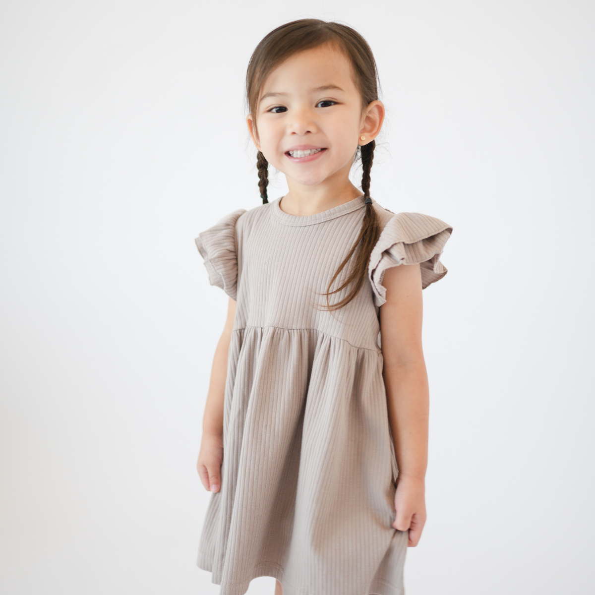 Organic Cotton Ruffle Dress | Mushroom: 6-12M