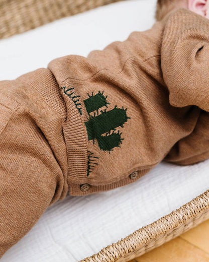Cactus Llama Applique Baby Button Cardigan Sweater (Organic): Chai Spice