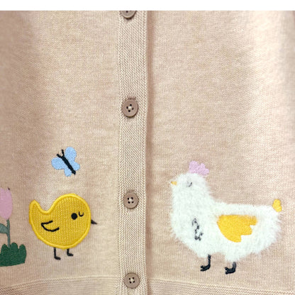 Chicken Little Embroidered Sweater Baby Cardigan (Organic): Oat Heather / 6-12M