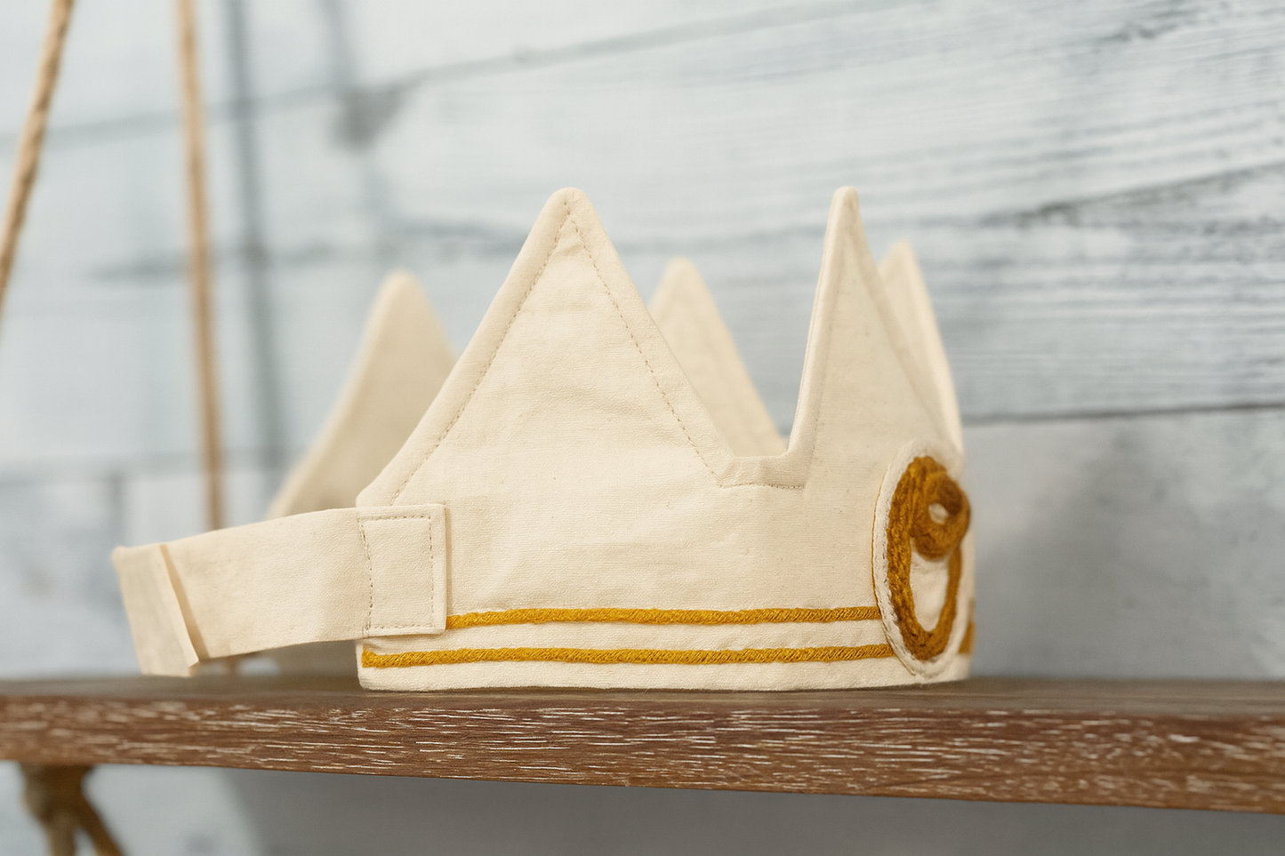 Handmade First Birthday Crown – Mustard Yarn “One”
