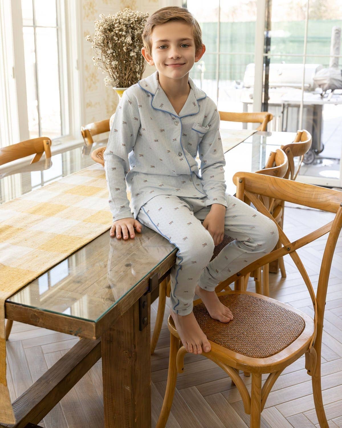 Row Your Boat Gently Pointelle 2 Pc Pajama Set: Blue / 7