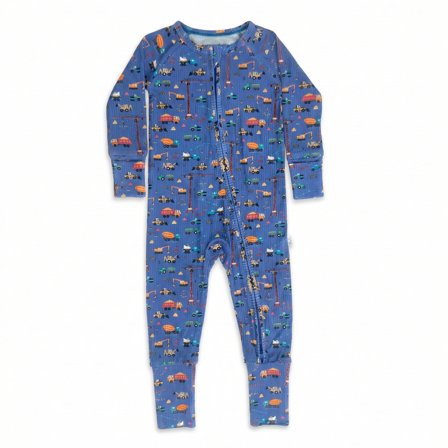 Small Ribbed Bamboo Zip Romper — Blue Construction