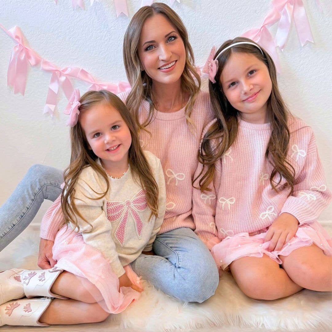 All Over Bows Knit Women's Sweater - Mommy and Me: L