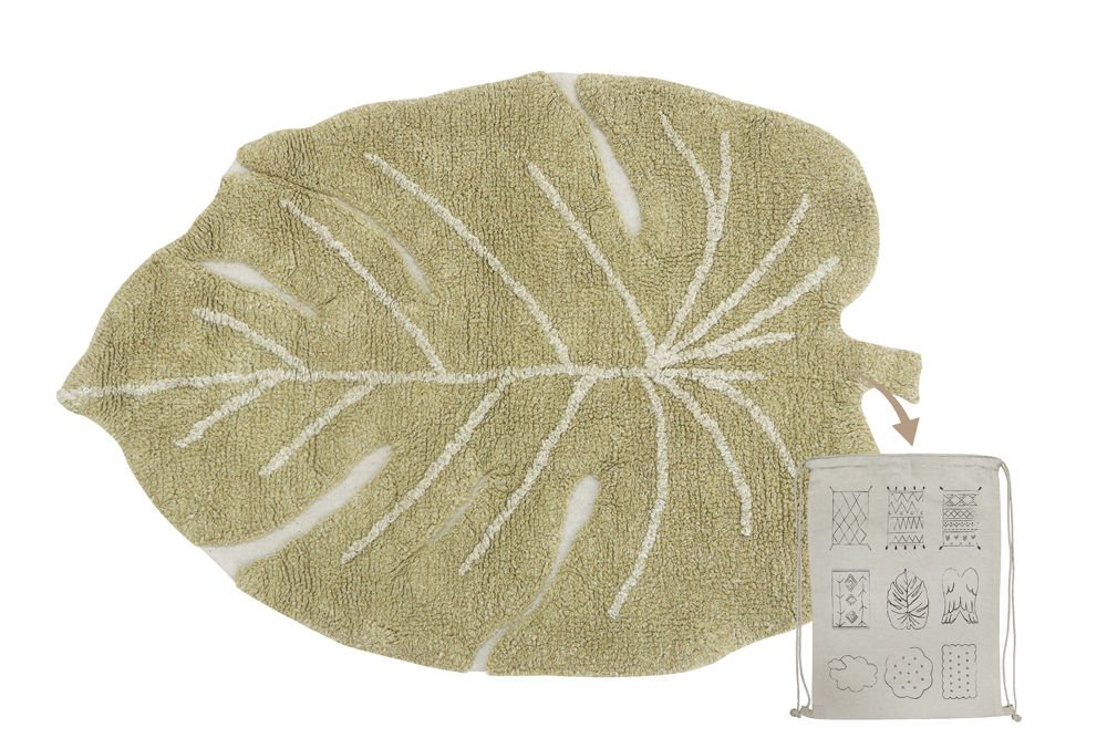 Washable Rug Mini Monstera Olive: 3' x 3'