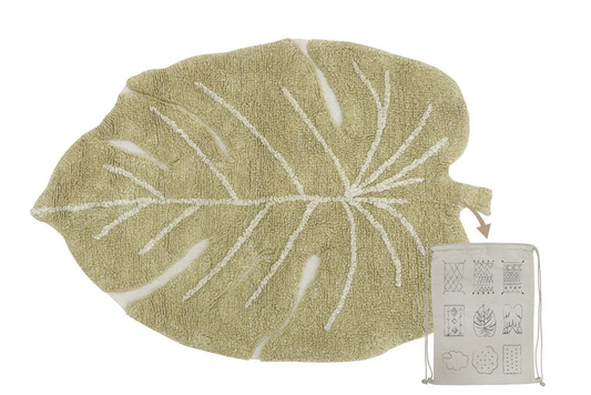 Washable Rug Mini Monstera Olive: 3' x 3'